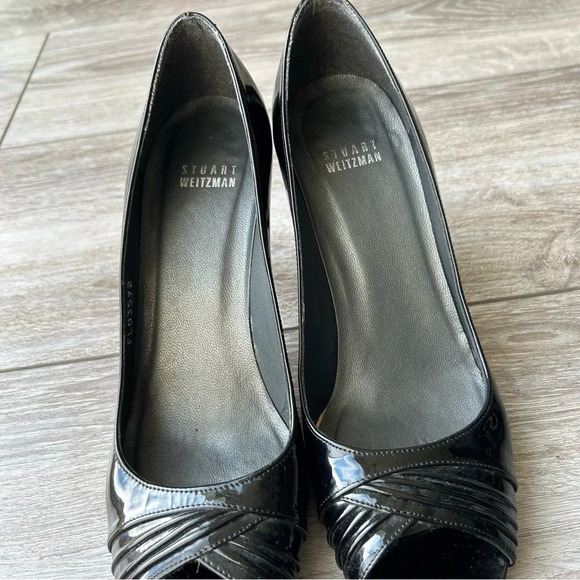 Stuart Weitzman Black Patent Leather Open Toe Pumps - Picture 12 of 13